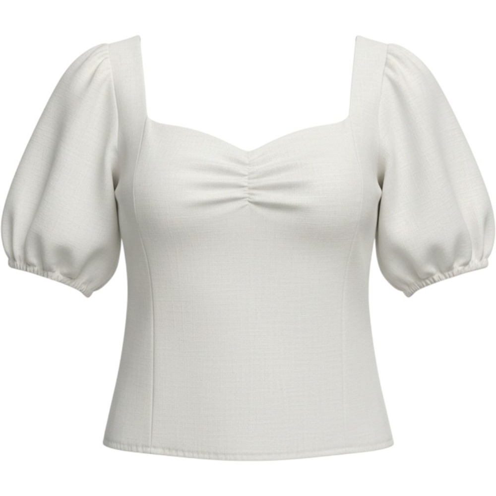 Abercrombie & Fitch White Puff Sleeve Smocked Back Sweetheart‎ Neck Blouse